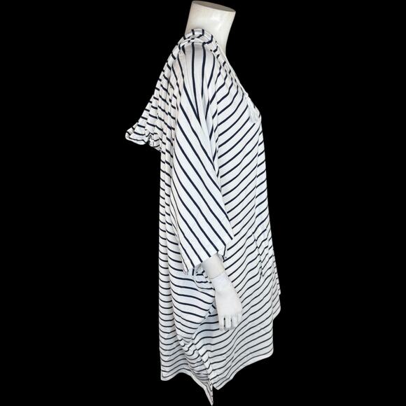 AMBERNOON II UV Hooded Striped Tunic Cover-Up White Navy 1X NWT Cotton Blend - Picture 10 of 16